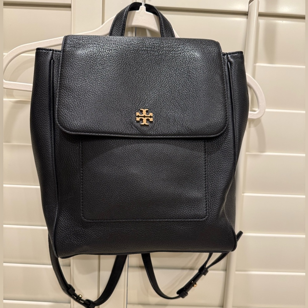 Tory Burch Black Leather Backpack with Gold Logo